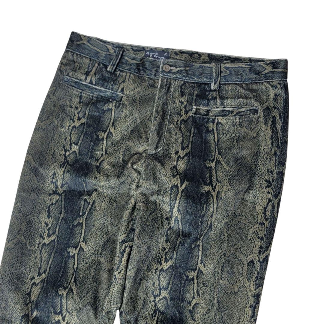 希少 フランス製 アニエスベーオム パイソン柄 ベロアパンツ XL スラックス