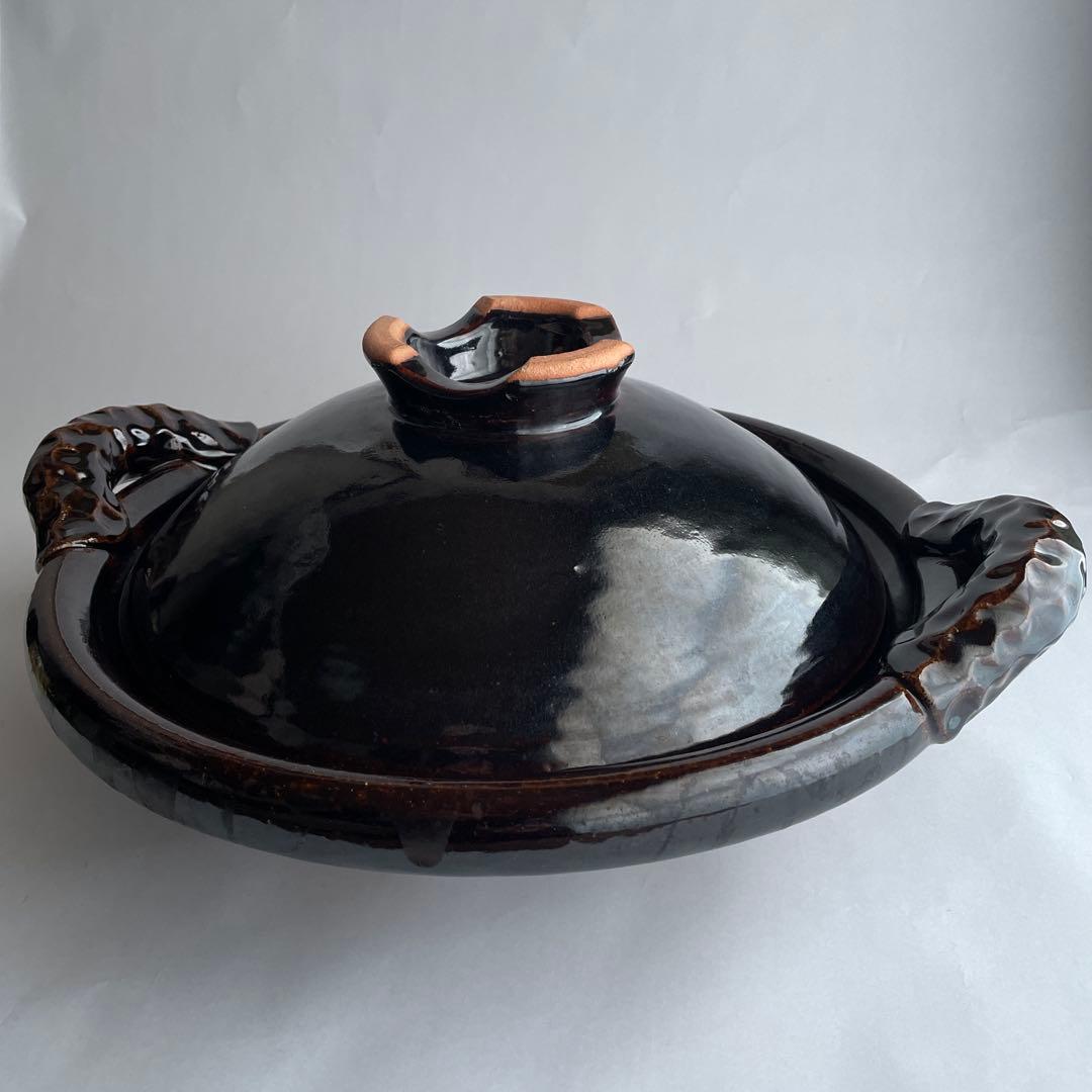 土楽窯　黒鍋　一尺一寸