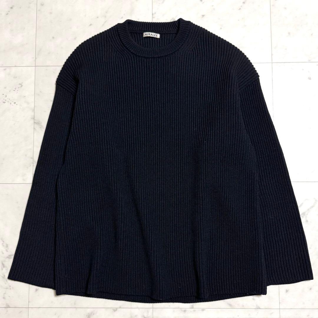 美品 AURALEE スーパーファインウール リブニット ビッグセーター 黒 4