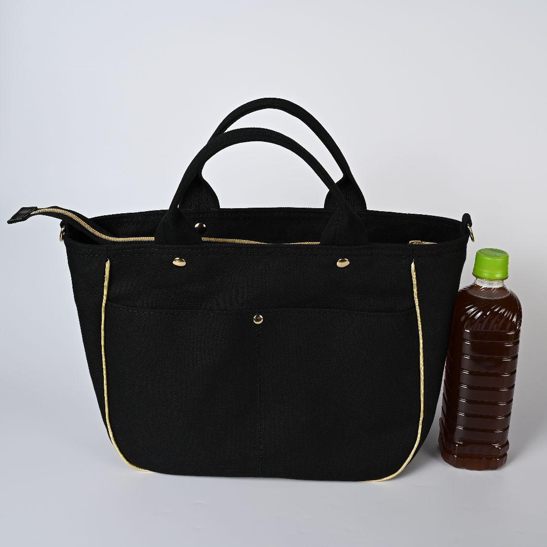 [柴はち☆]8号/11号×倉敷帆布×8番糸 玉縁ラウンドトートL(黒/金)