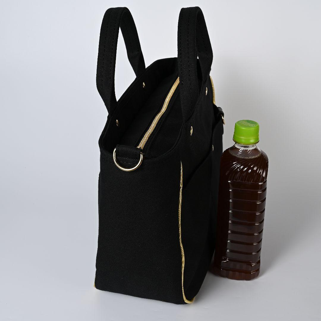 [柴はち☆]8号/11号×倉敷帆布×8番糸 玉縁ラウンドトートL(黒/金)