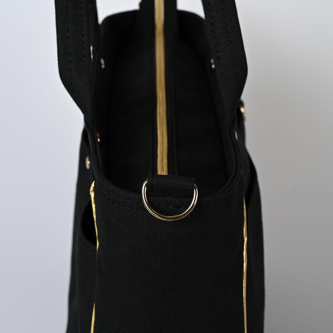 [柴はち☆]8号/11号×倉敷帆布×8番糸 玉縁ラウンドトートL(黒/金)