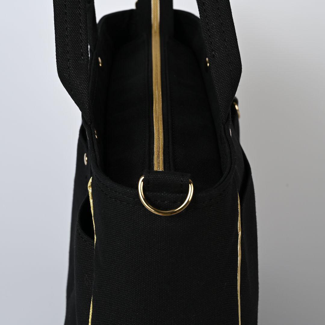 [柴はち☆]8号/11号×倉敷帆布×8番糸 玉縁ラウンドトートL(黒/金)