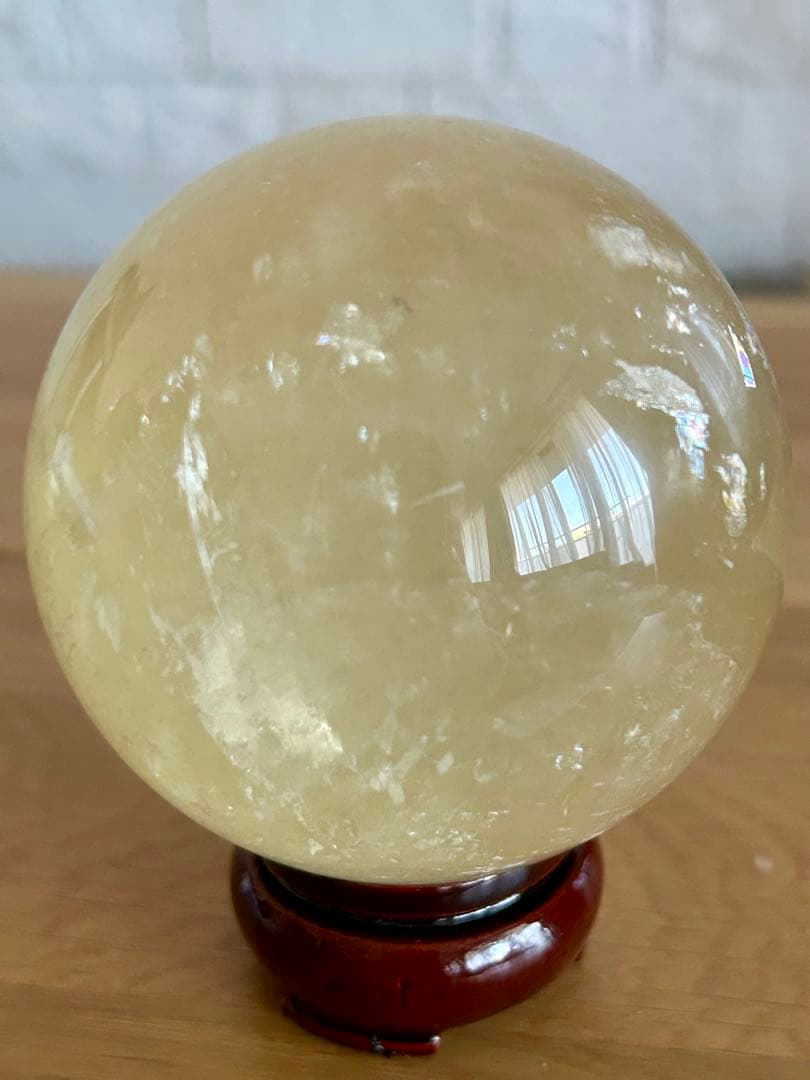 ✨キラキラ虹入✨ハニーカルサイト　スフィア　78mm ハニーイエロー　丸玉