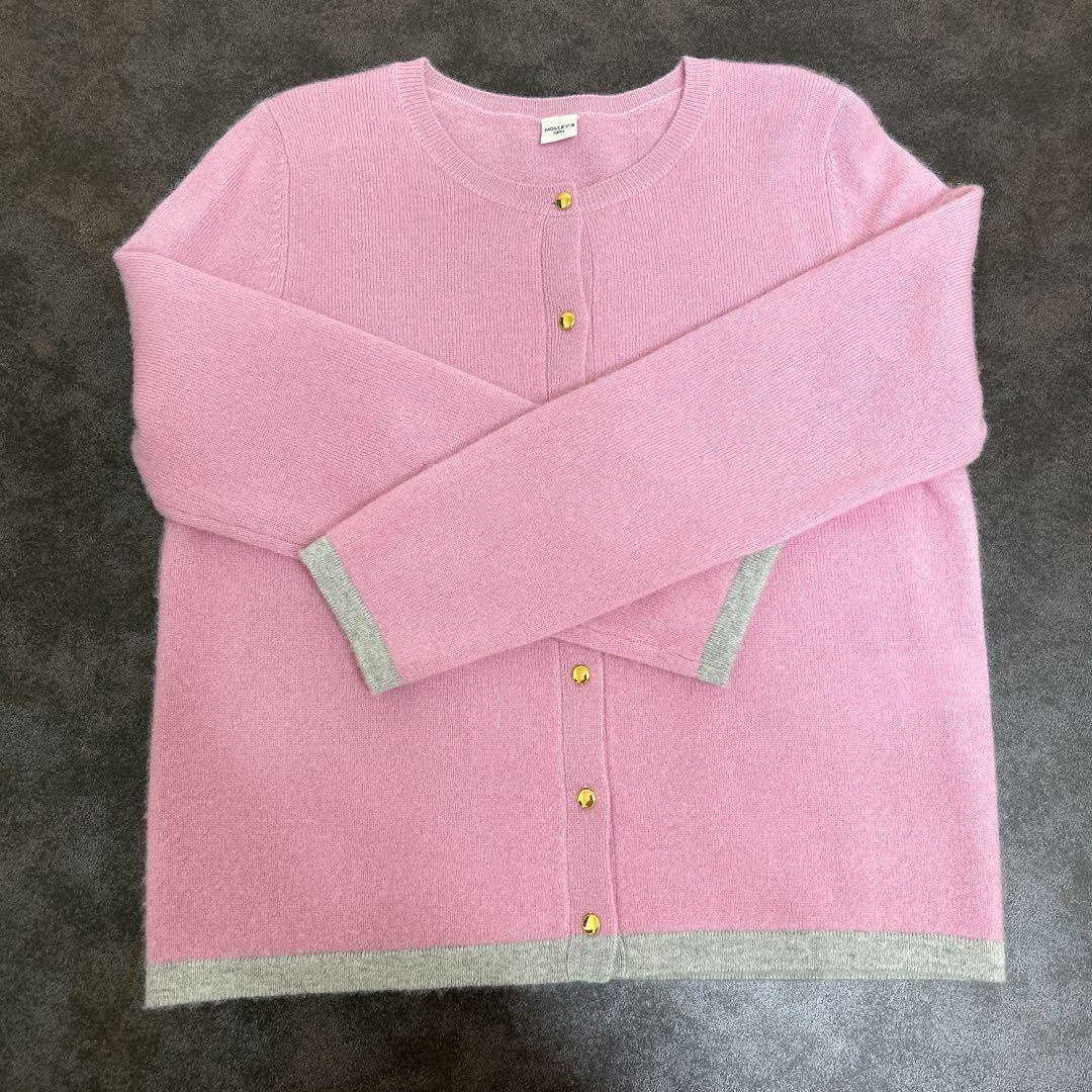 カシミヤ100% ピンク グレー 長袖カーディガン