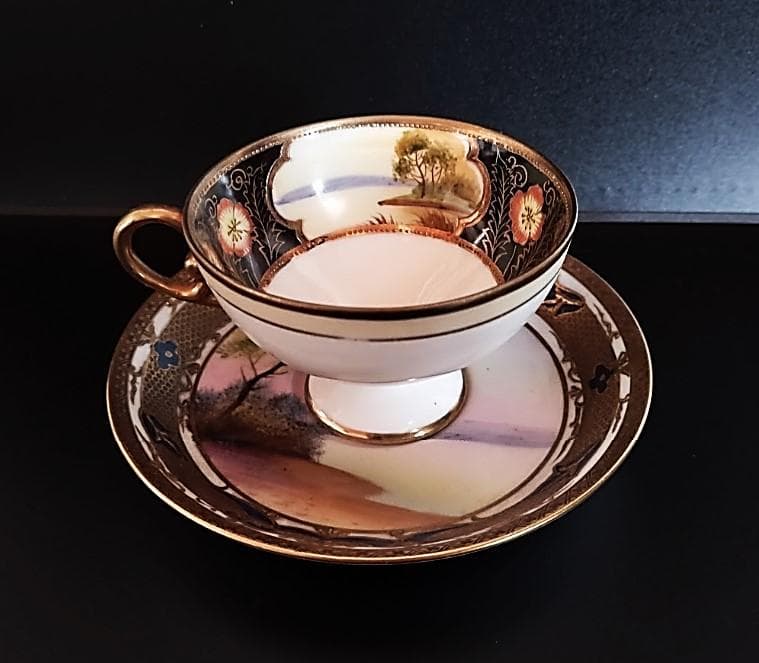 超豪華！オールドノリタケ金盛 湖畔の風景 カップ&ソーサ 1906年 初期マルキ