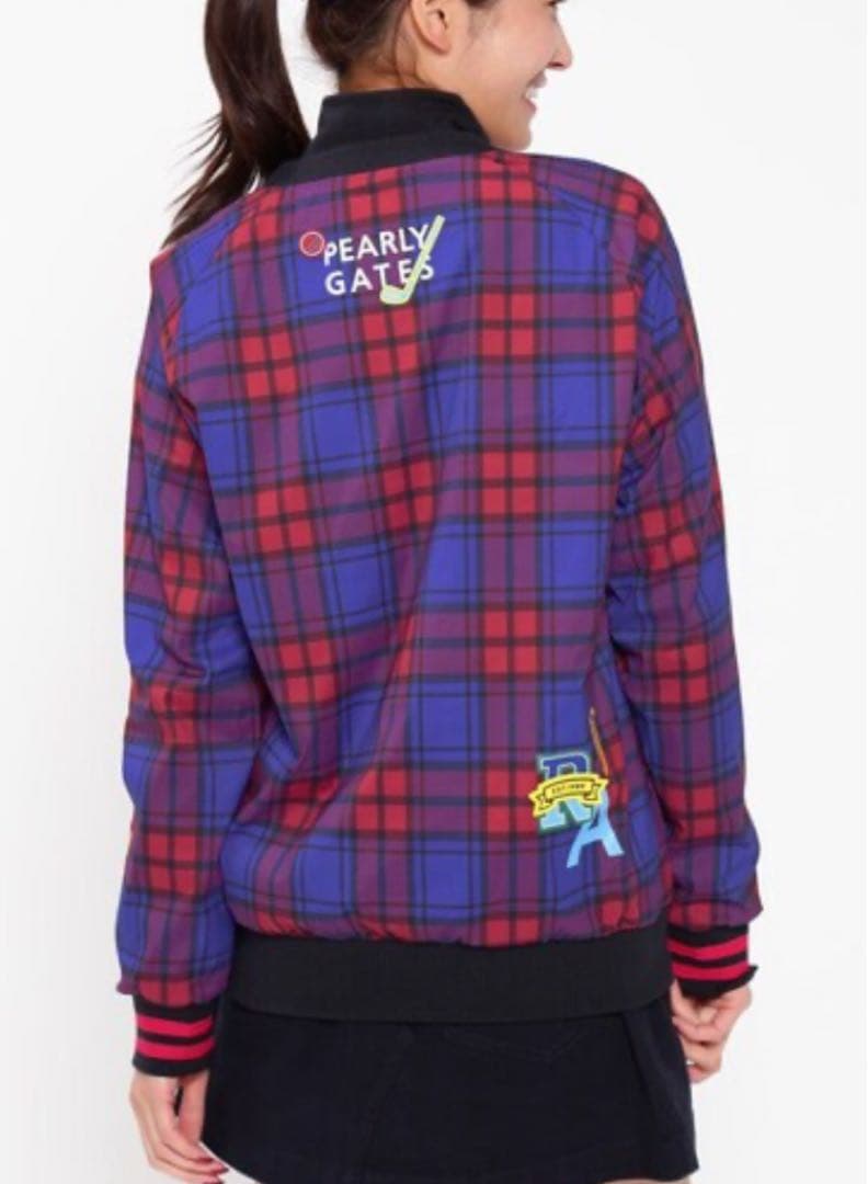 美品　PEARLY GATES ナイロンストレッチ　Rチェック　ツインスニード