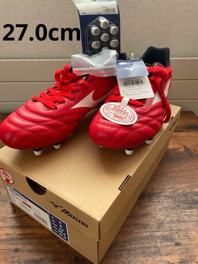 【新品おまけ付き】ミズノ　Watanabe ラグビーシューズ レッド 27cm