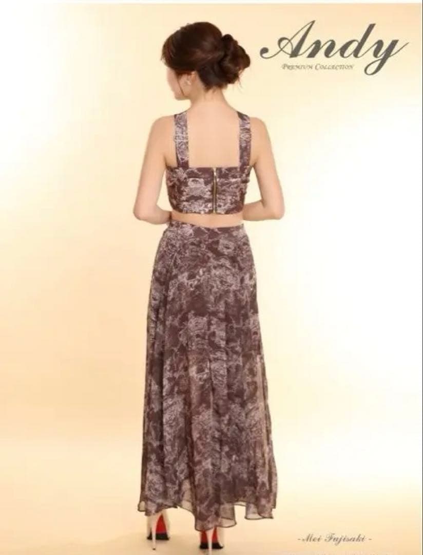 ANDYブラウン柄ノースリーブロングドレス