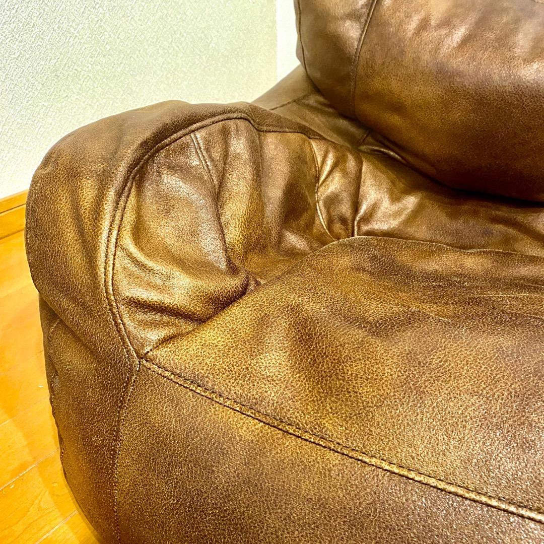 ビーズクッション　1人掛け　レザー　合皮　ブラウン