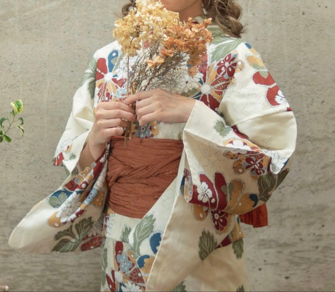 古典菊浴衣 5点セット ／ゆかた・しわ兵児帯・下駄・着付け本・腰ひも