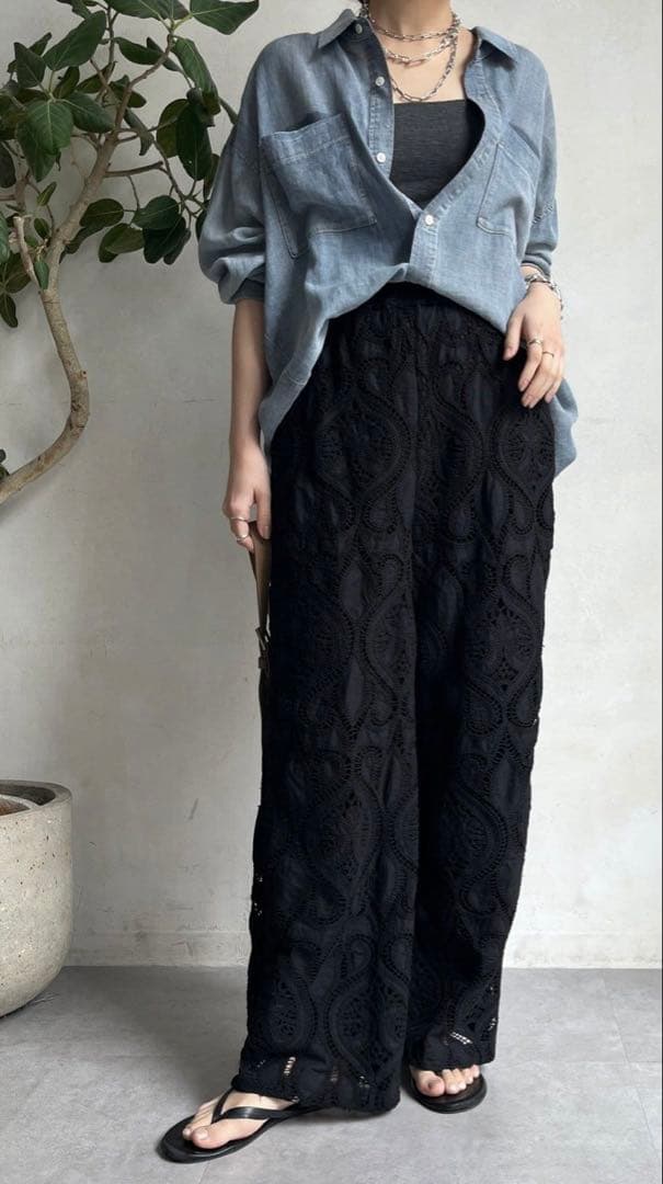 人気　美品　doudou レースパンツ　ブラック　TM