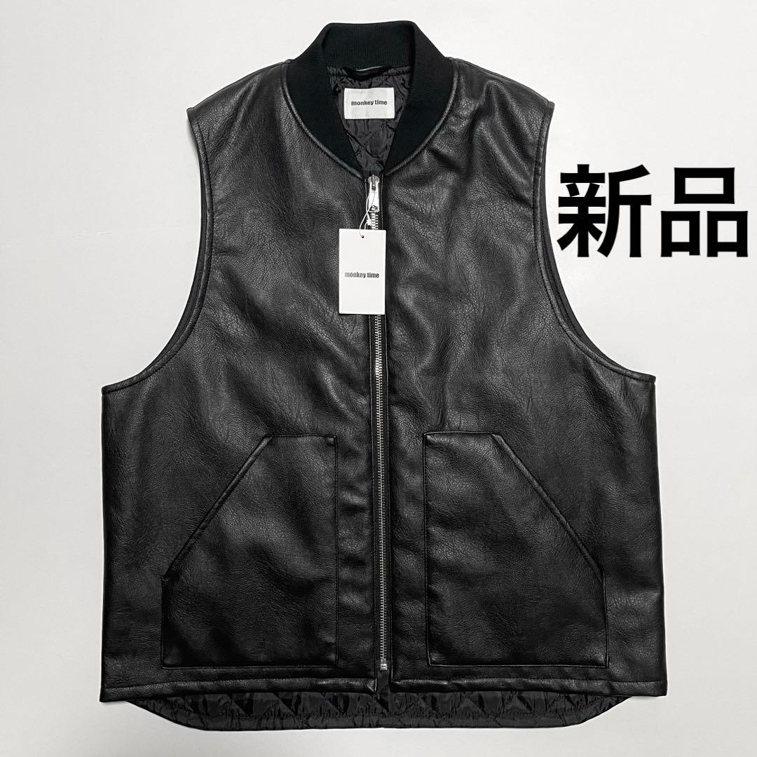 monkey time FAUX LTHR ZIP VEST/ベスト（L）