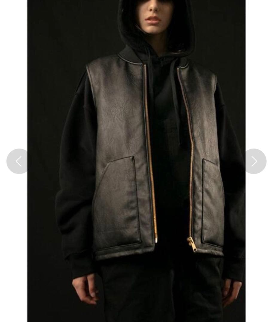 monkey time FAUX LTHR ZIP VEST/ベスト（L）