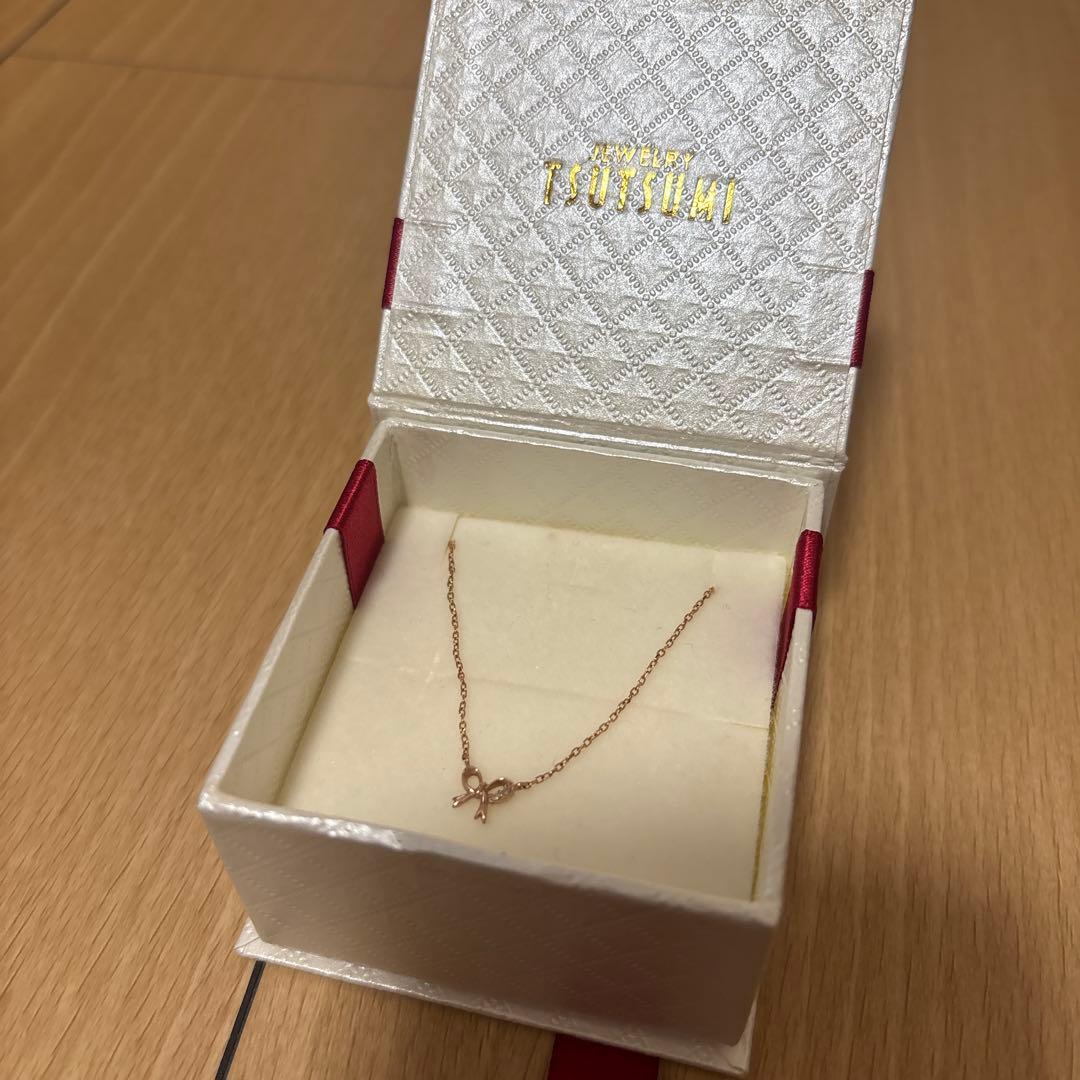 ジュエリーツツミ ピンクゴールド リボン ネックレス
