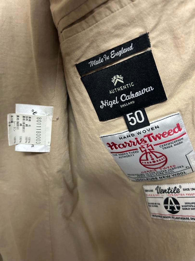 ナイジェルケーボン　マロリージャケット　オリーブ　50 ハリスツィード