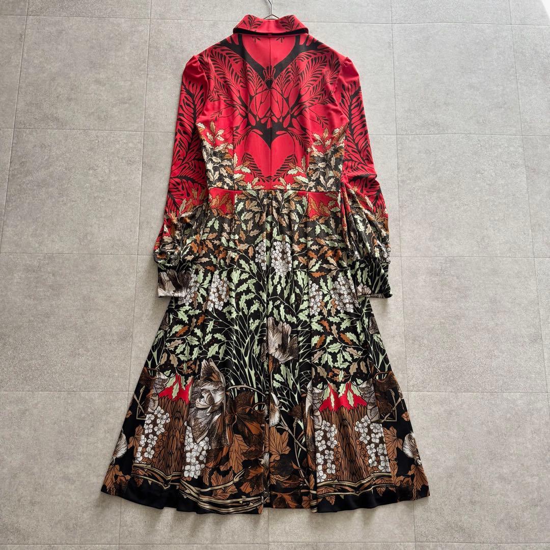 美品　コルコバード　ロングワンピース　ボウタイ　赤　総柄　M