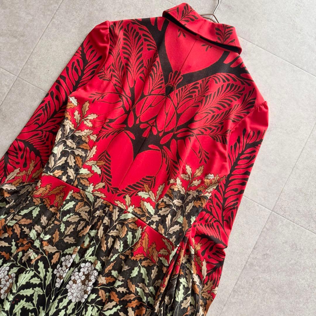 美品　コルコバード　ロングワンピース　ボウタイ　赤　総柄　M