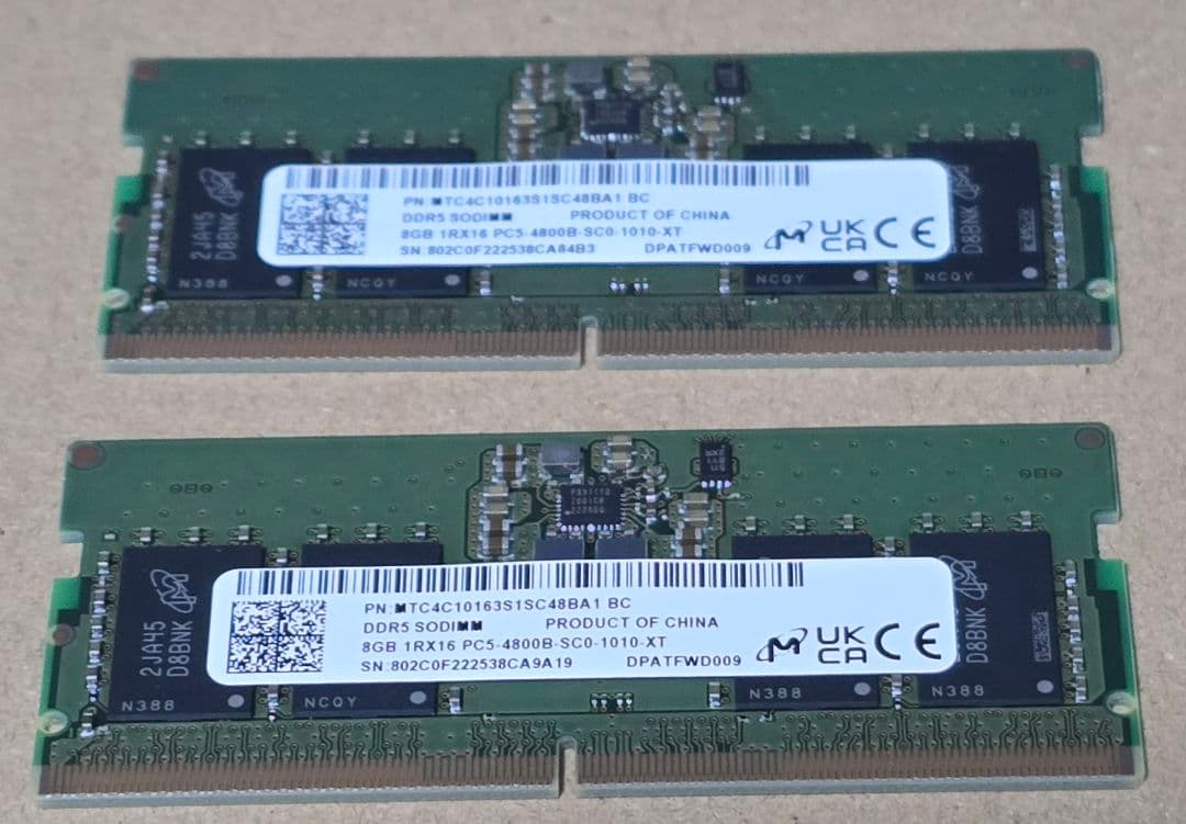16GB 8GB×2 DDR5 4800 SO-DIMM メモリ ノートパソコン