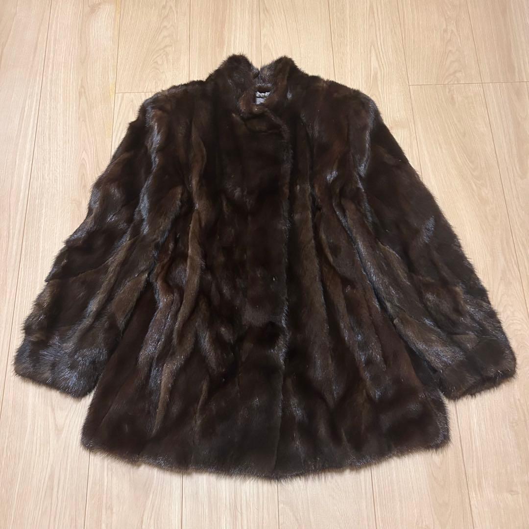 【美品】最高級　ミンク　毛皮　コート　ファー 毛艶良好　セミロング　花柄　T