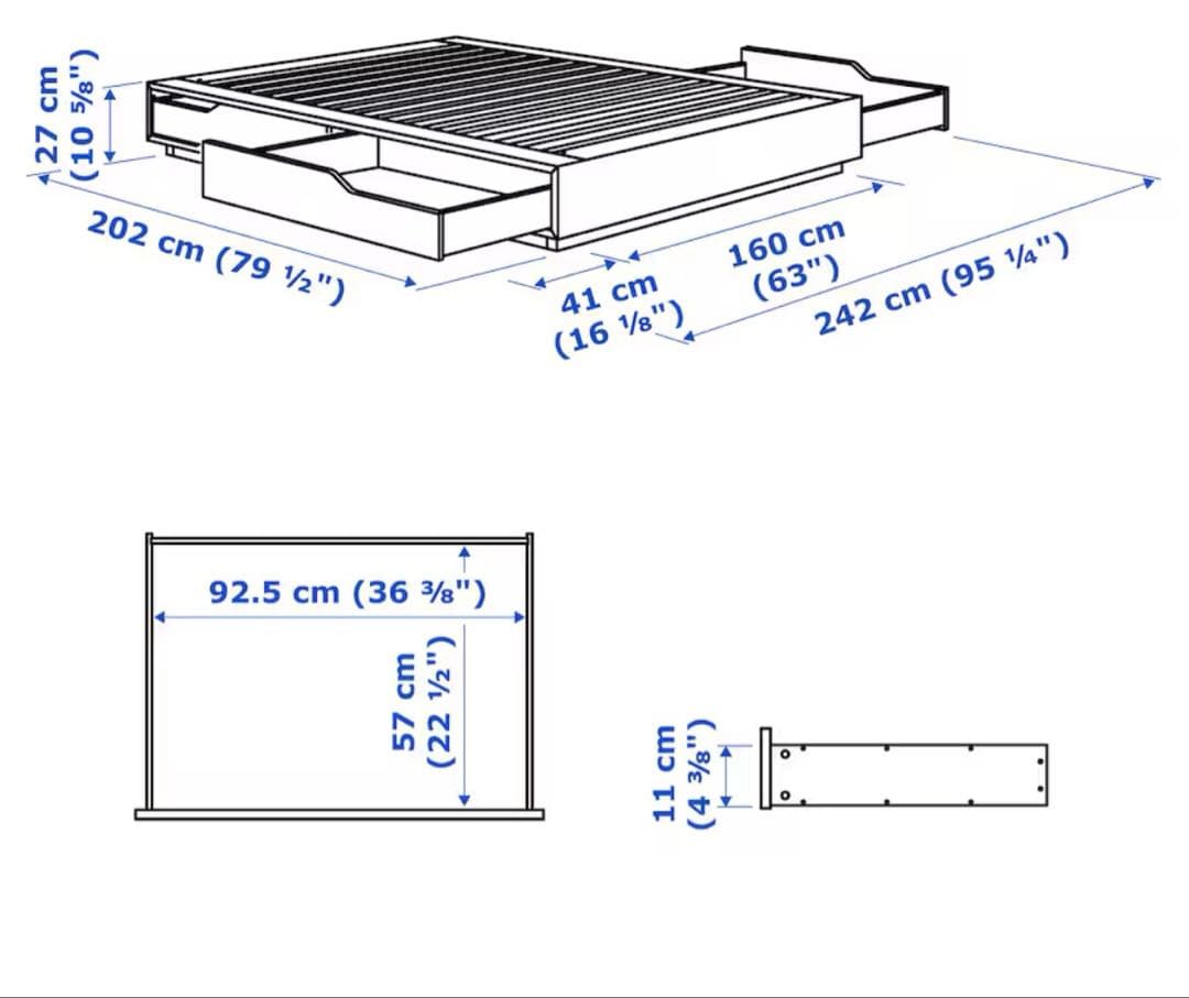 IKEA MANDAL ベッドフレーム 160x200cm 引き出し付き