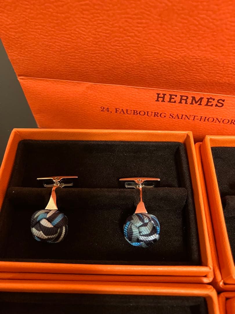HERMES 多色布製カフリンクスセット