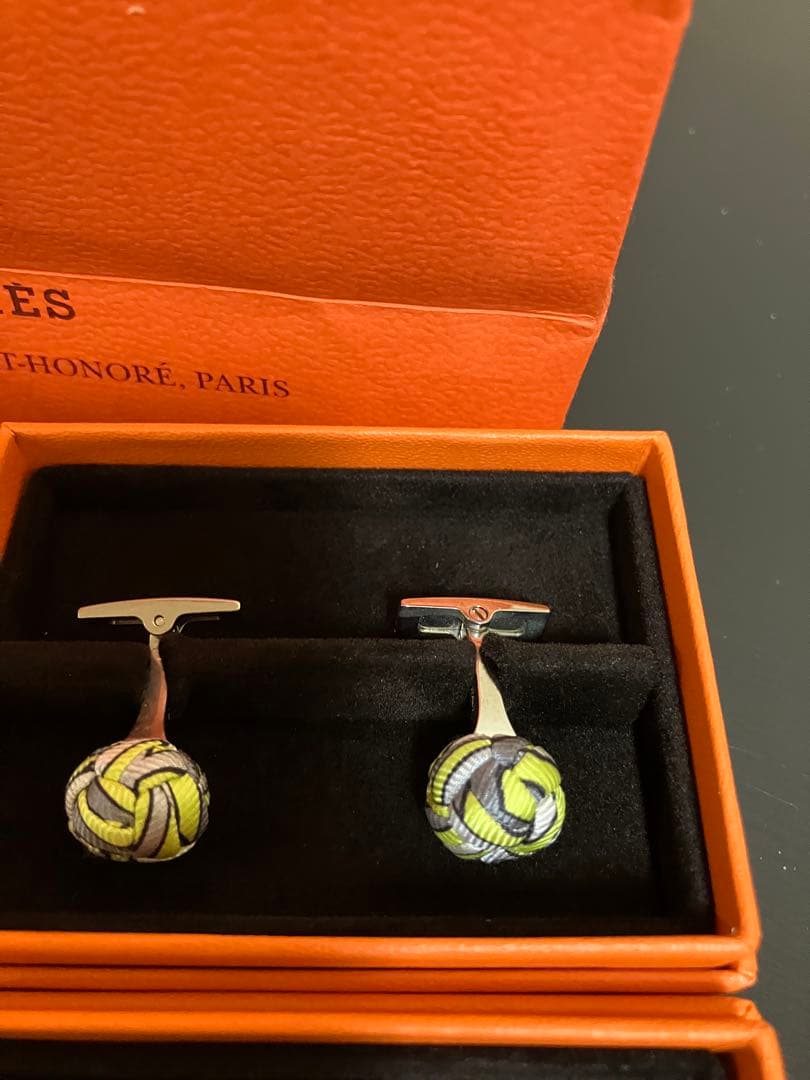 HERMES 多色布製カフリンクスセット