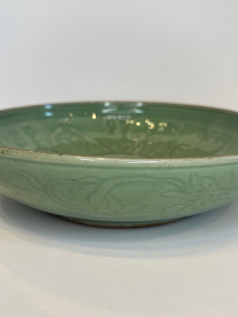 明代　龍泉窯　青磁盤　共箱付