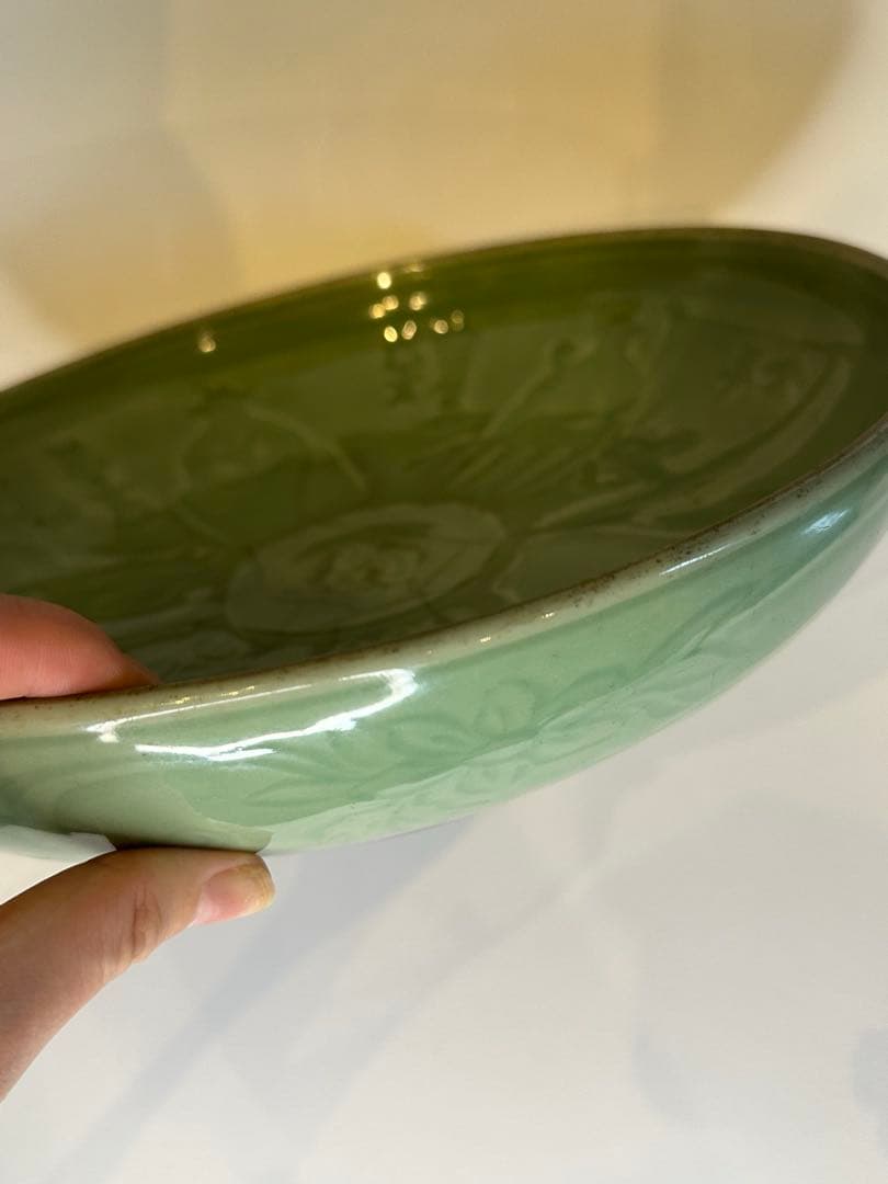 明代　龍泉窯　青磁盤　共箱付