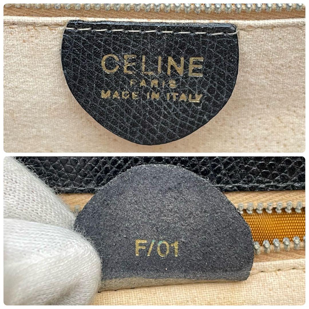 良品 セリーヌ ロゴ レザー ハンド バッグ フォーマル ブラック 黒