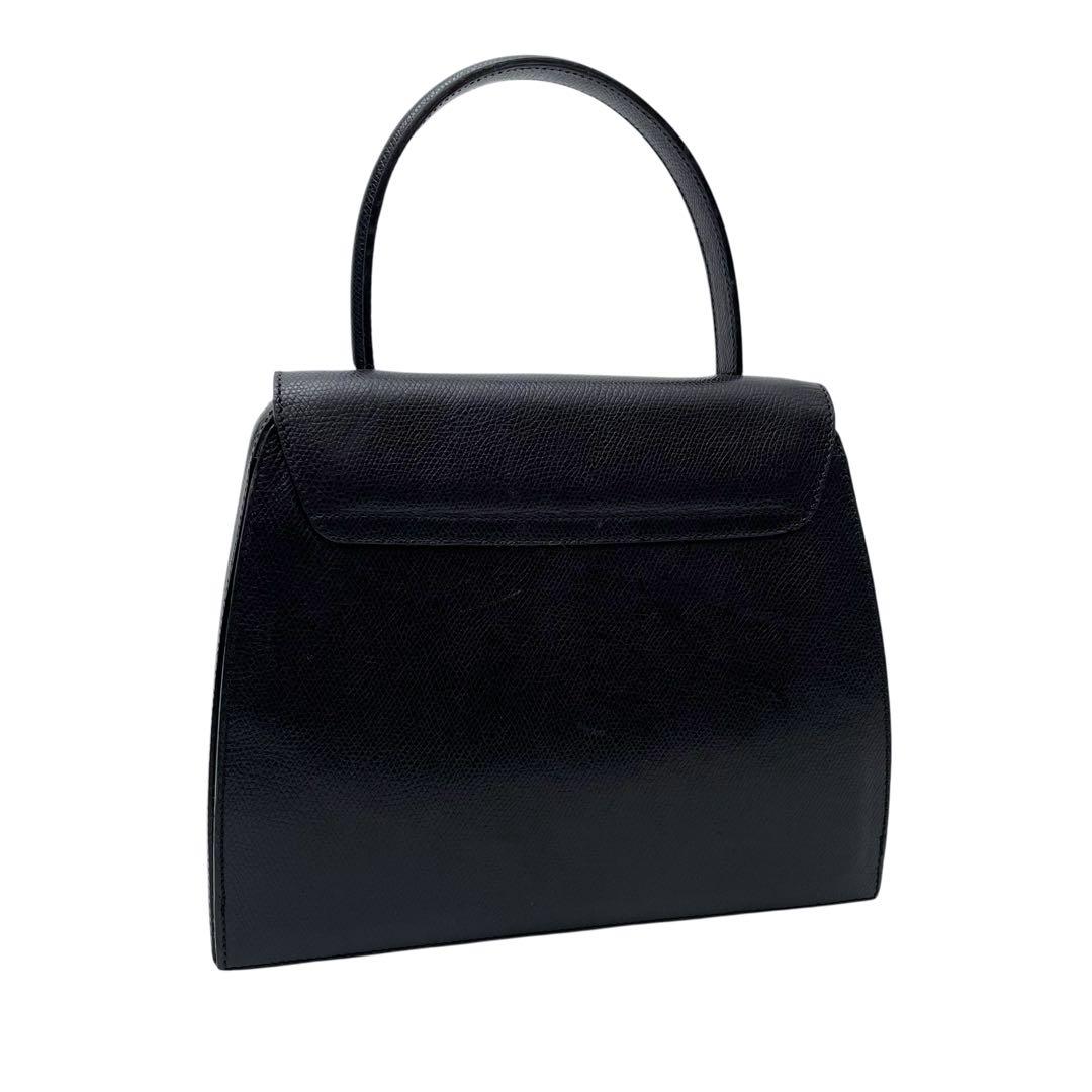 良品 セリーヌ ロゴ レザー ハンド バッグ フォーマル ブラック 黒