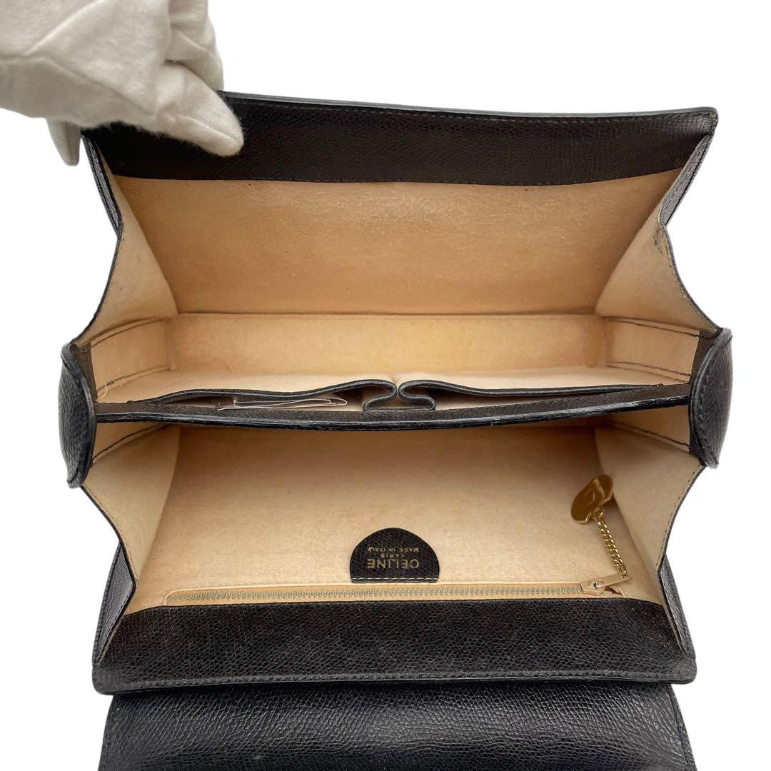 良品 セリーヌ ロゴ レザー ハンド バッグ フォーマル ブラック 黒