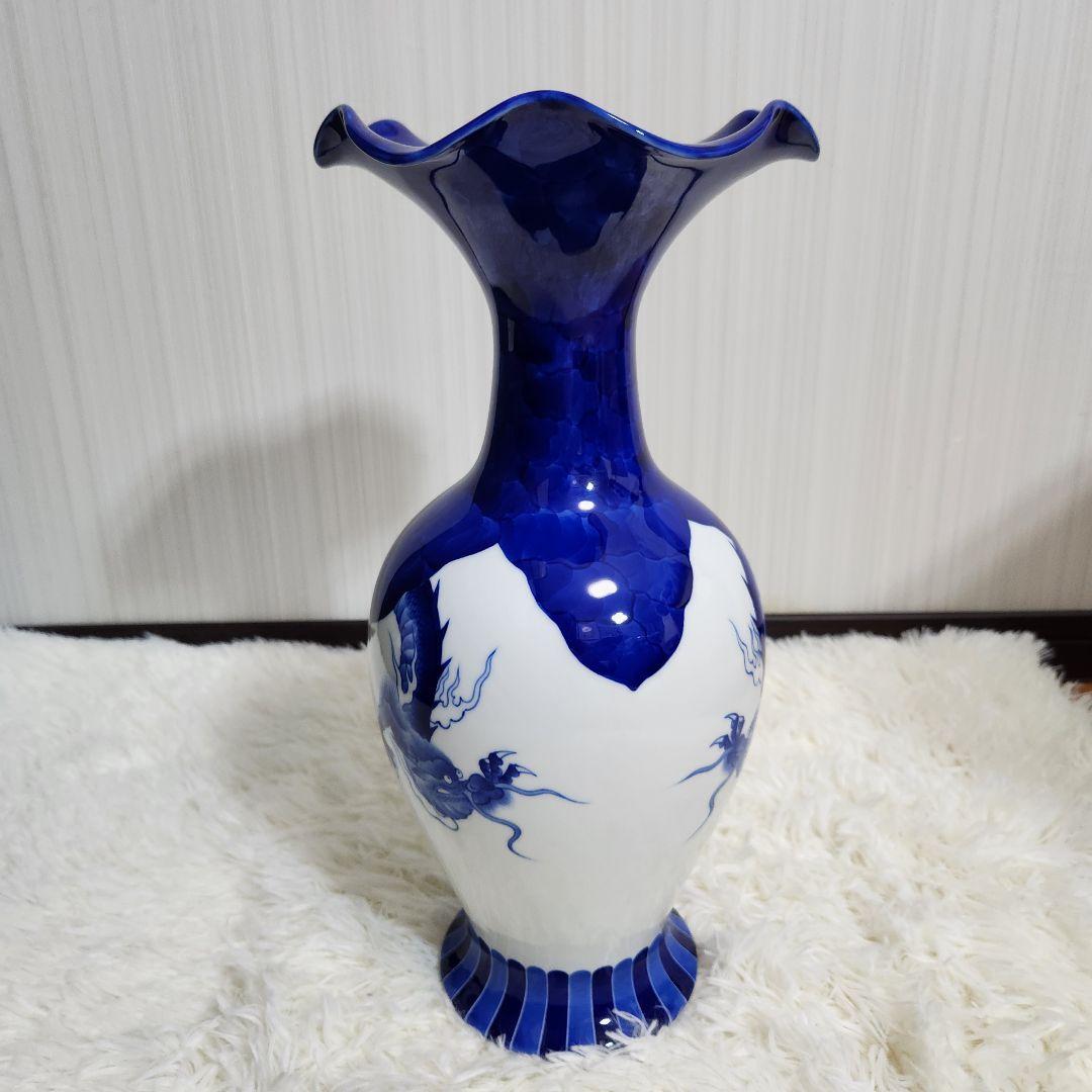 【廃盤希少♪入手困難】宮内庁御用達 深川製磁 有田焼 染付竜 花瓶 高さ40cm