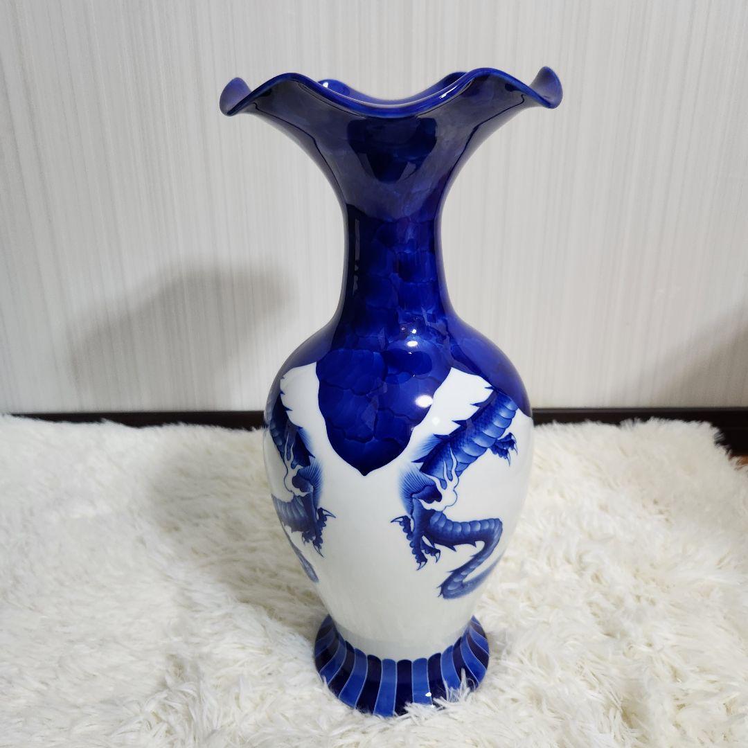【廃盤希少♪入手困難】宮内庁御用達 深川製磁 有田焼 染付竜 花瓶 高さ40cm