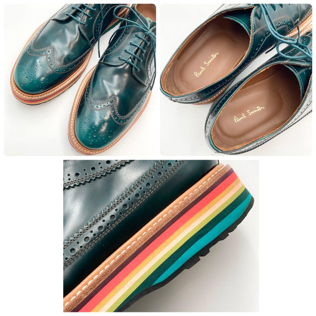 ぽんた✨ ポールスミス ビジネスシューズ 深緑 マルチストライプ 43