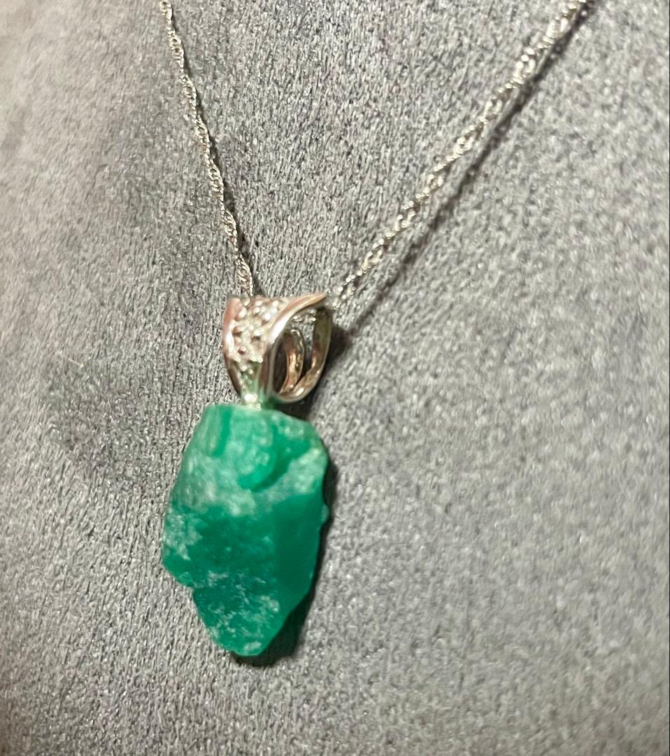 k18WGエメラルド原石ダイヤモンドネックレストップ