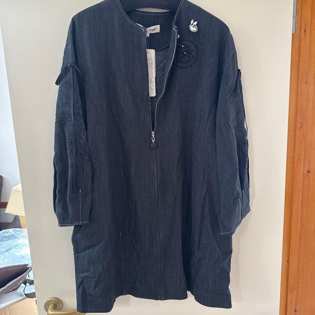 未使用品！Super Beauty ストレッチデニムノーカラーバルーンジャケット