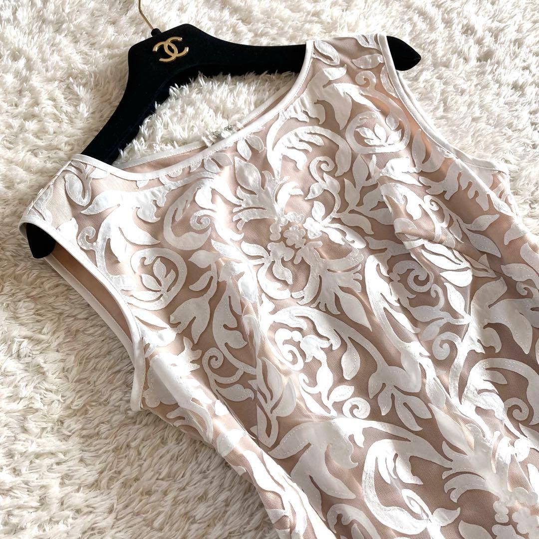 【美品】タダシショージ シンメトリーチュールレースドレス 幾何学模様 ワンピース