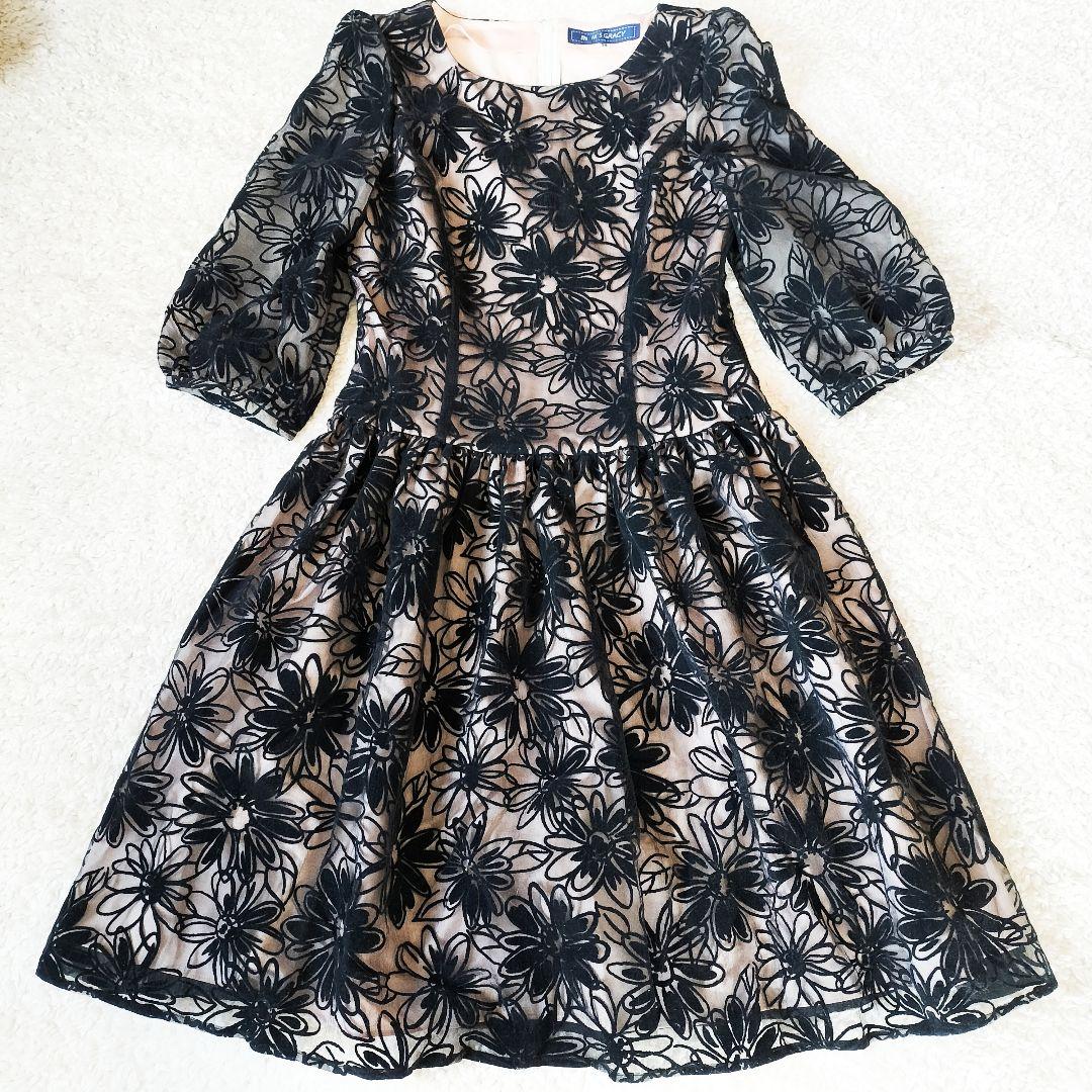 【極美品】エムズグレイシー 7分袖 ワンピース Aライン 花柄 Mサイズ