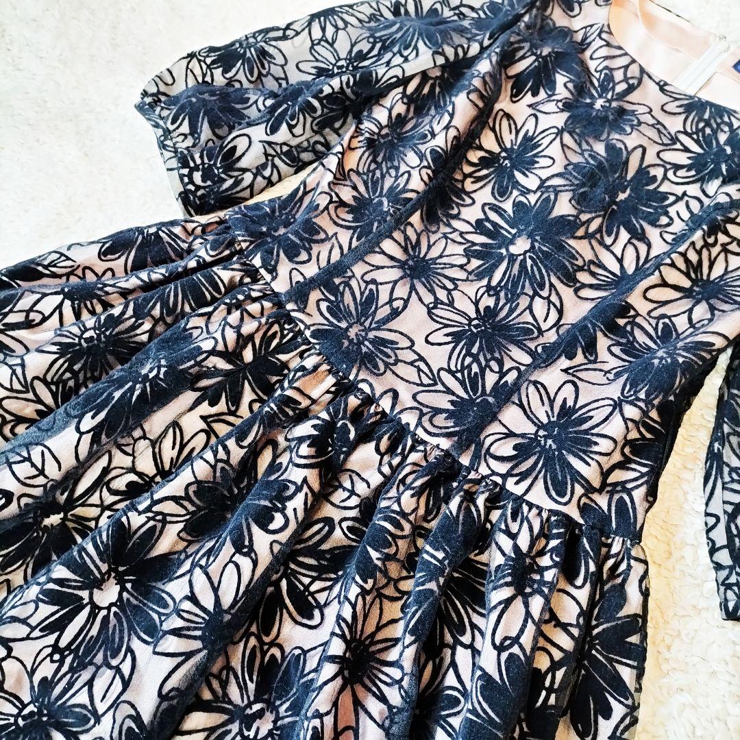 【極美品】エムズグレイシー 7分袖 ワンピース Aライン 花柄 Mサイズ