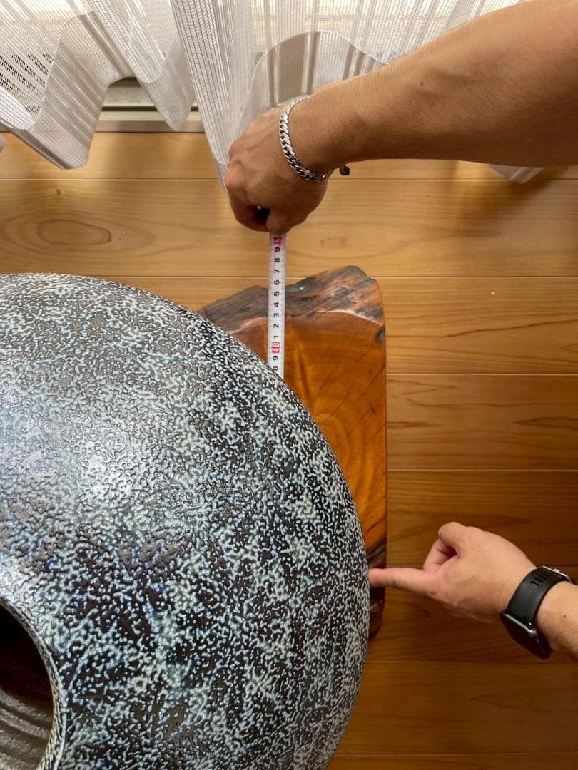 一の瀬焼丸太窯 木製台座付き 作家名サインあり