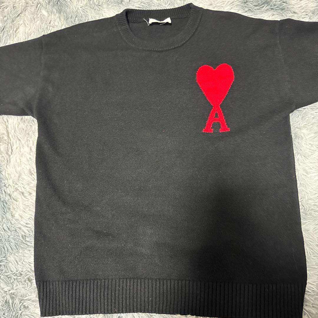 ami 黒 ニットセーター ハート刺繍