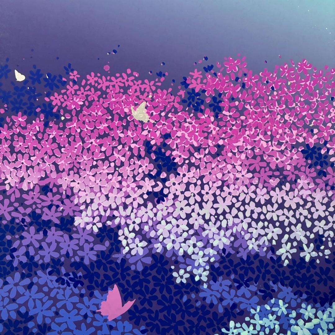 美品 池上壮豊「富士・蝶」シルクスクリーン 直筆サイン・印章有 富士山 桜 蝶