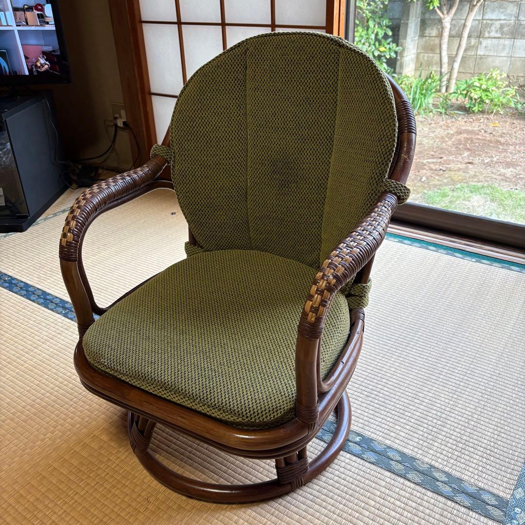 KAZAMA ラタン 籐 座椅子 チェア　曲げ木　カザマ　回転式ローチェア