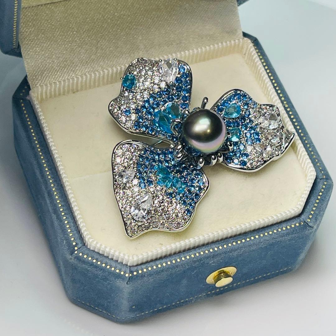 タヒチ　黑蝶真珠 南洋パール ブローチ　本真珠 ペンダント ピーコックグリーン