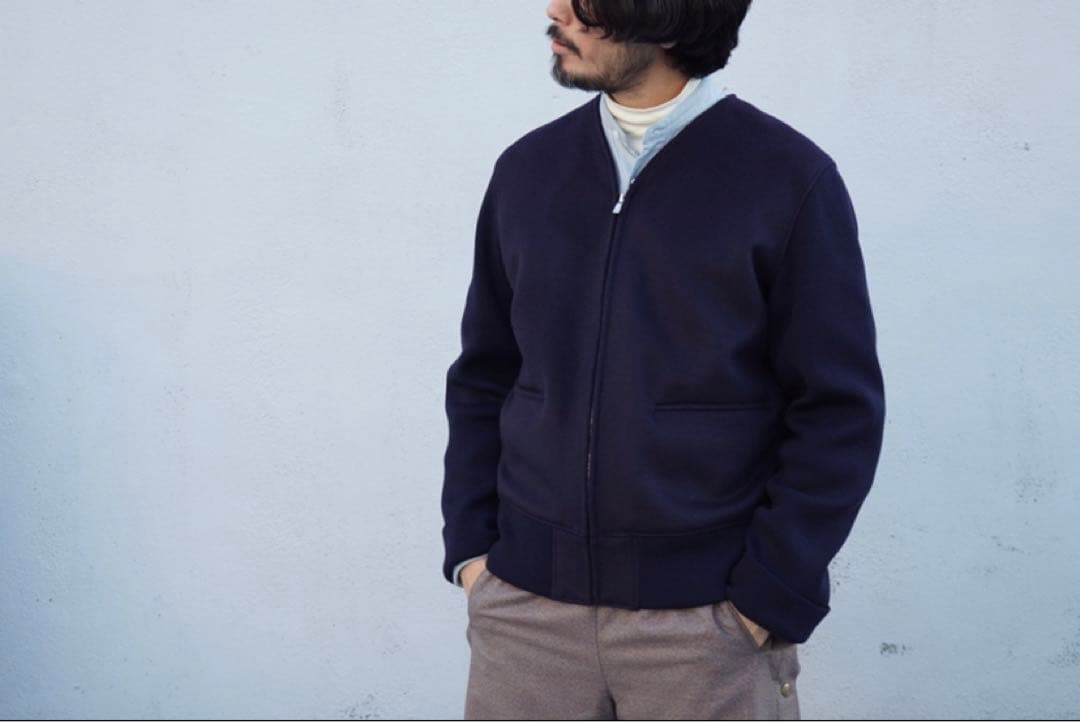 OVERCOAT ノーカラーウールジャケット　S