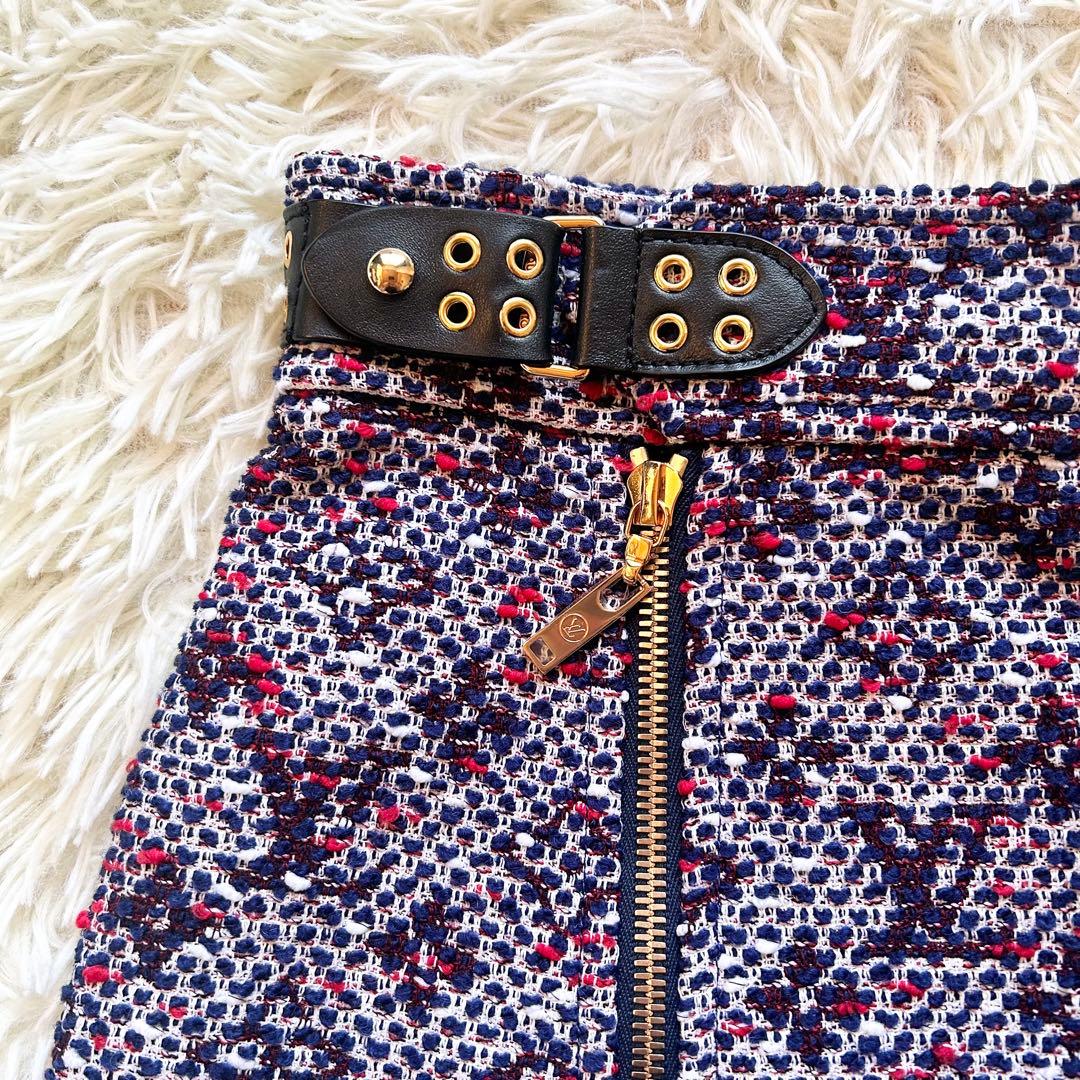 ✨未使用✨ルイヴィトン ツイード　ミニスカート　ダブルジップ　ピンクパープル