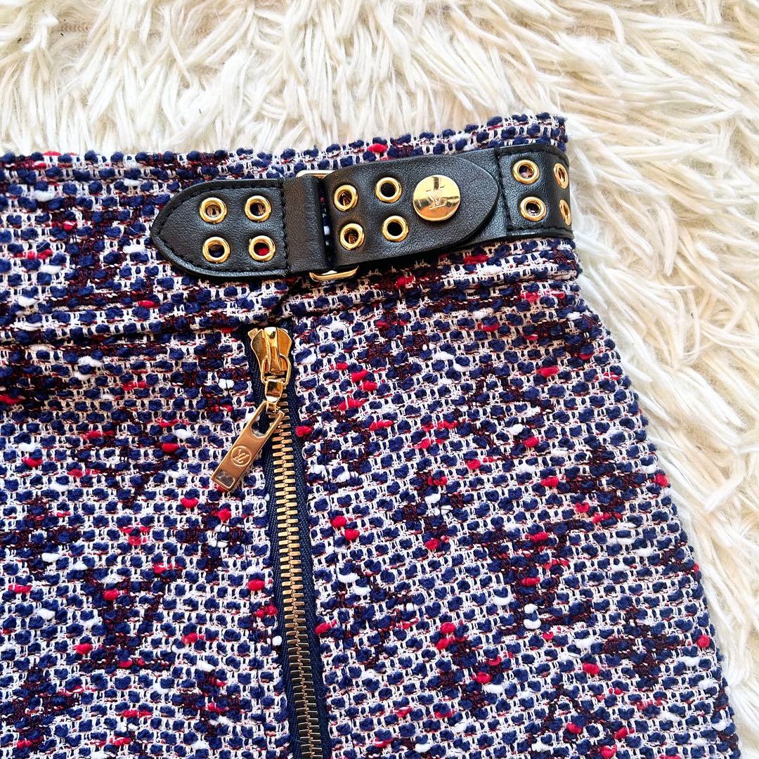 ✨未使用✨ルイヴィトン ツイード　ミニスカート　ダブルジップ　ピンクパープル