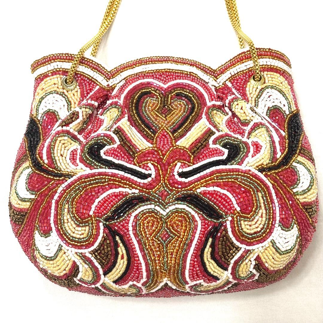 極美品 LUMY ルミー はしもと ビーズ 総ビーズ パーティバッグ 皇室