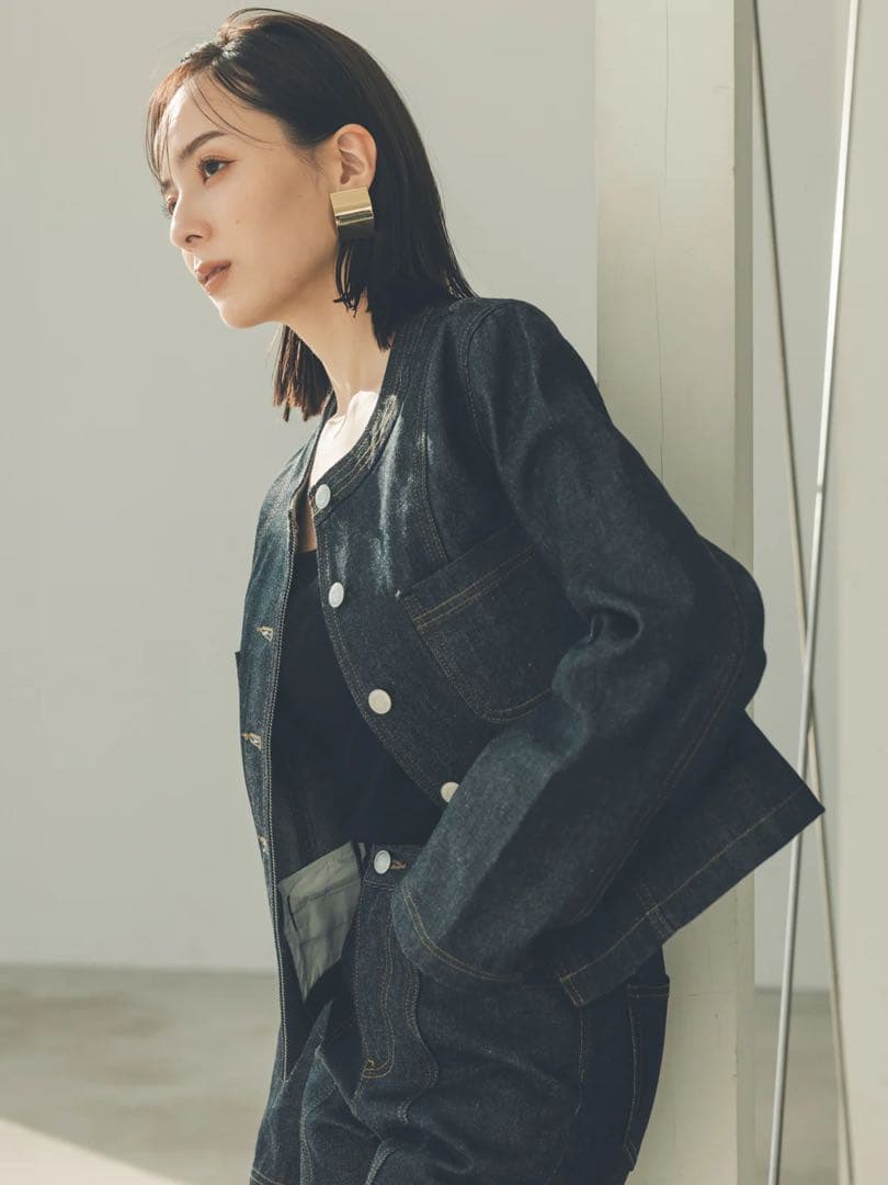 未使用アニュアンス　ノーカラーデニムジャケット　インディゴ